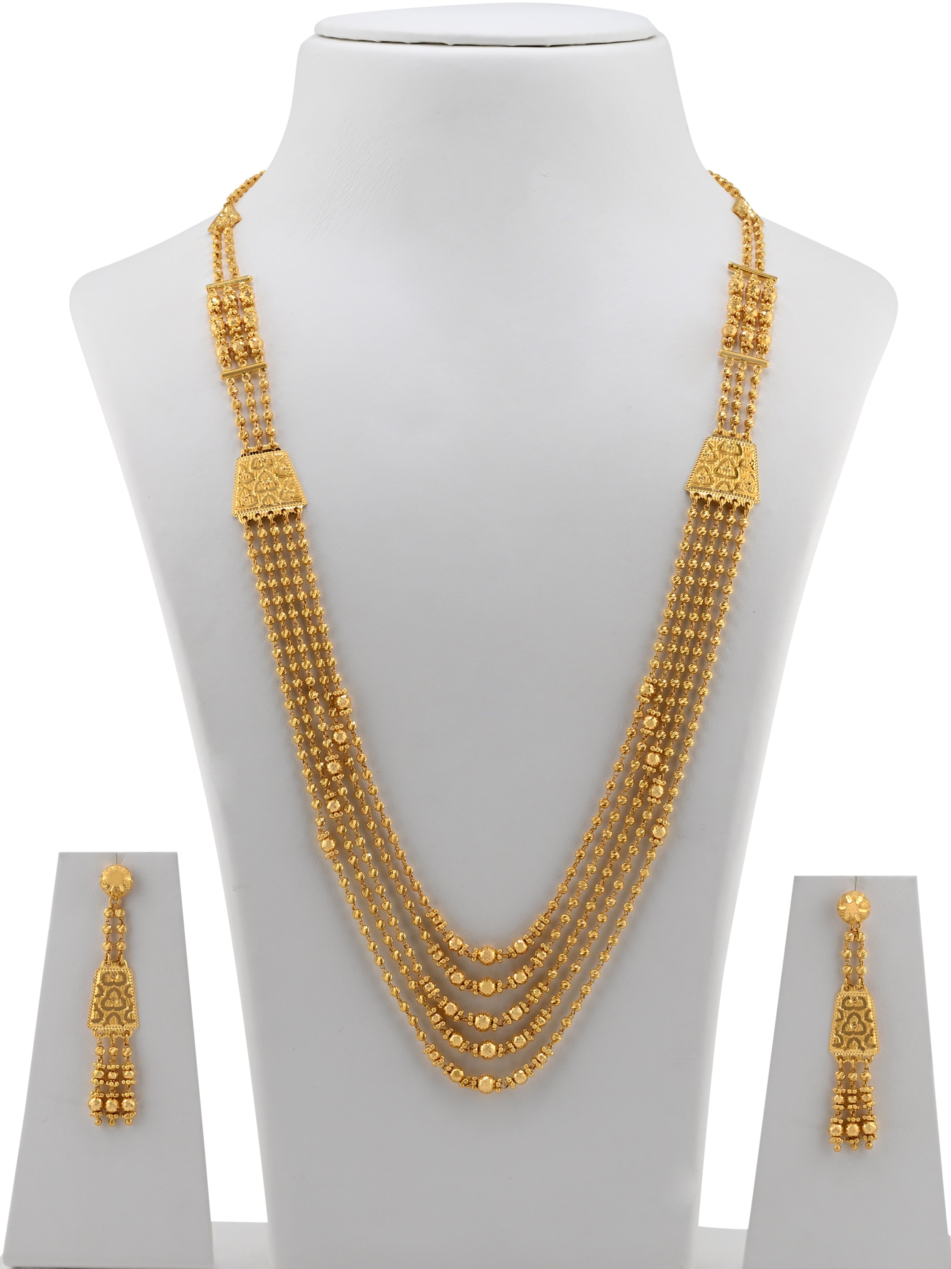 22ct Gold 5 Row Long Necklace Set