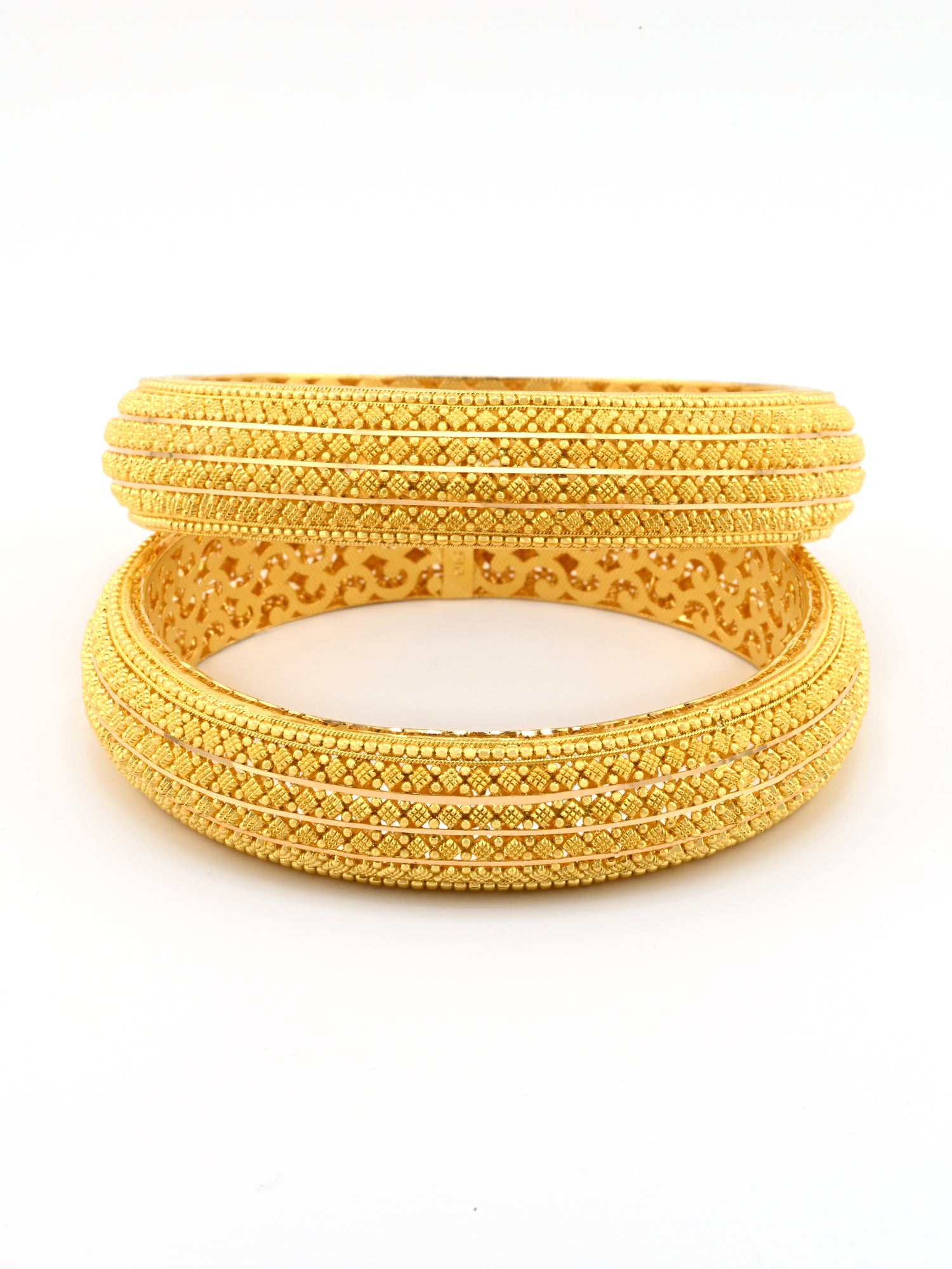 Classic 22ct Gold Filigree Broad Pair Bangles