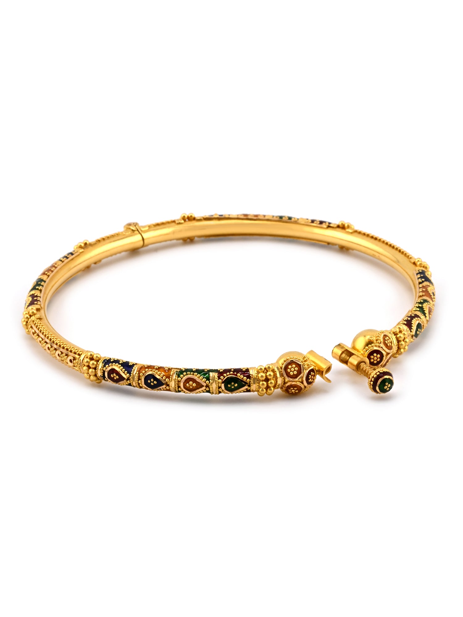 Traditional 22ct Gold Meenakari Screw Pair Bangles