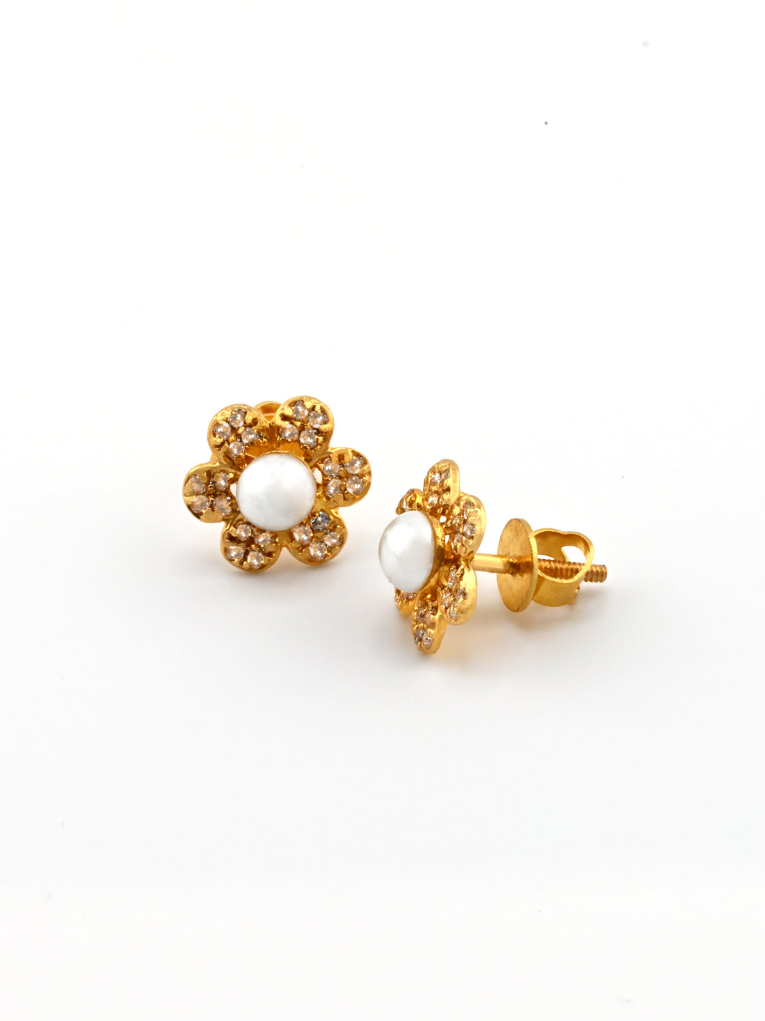 22ct Gold Pearl &amp; CZ Earrings