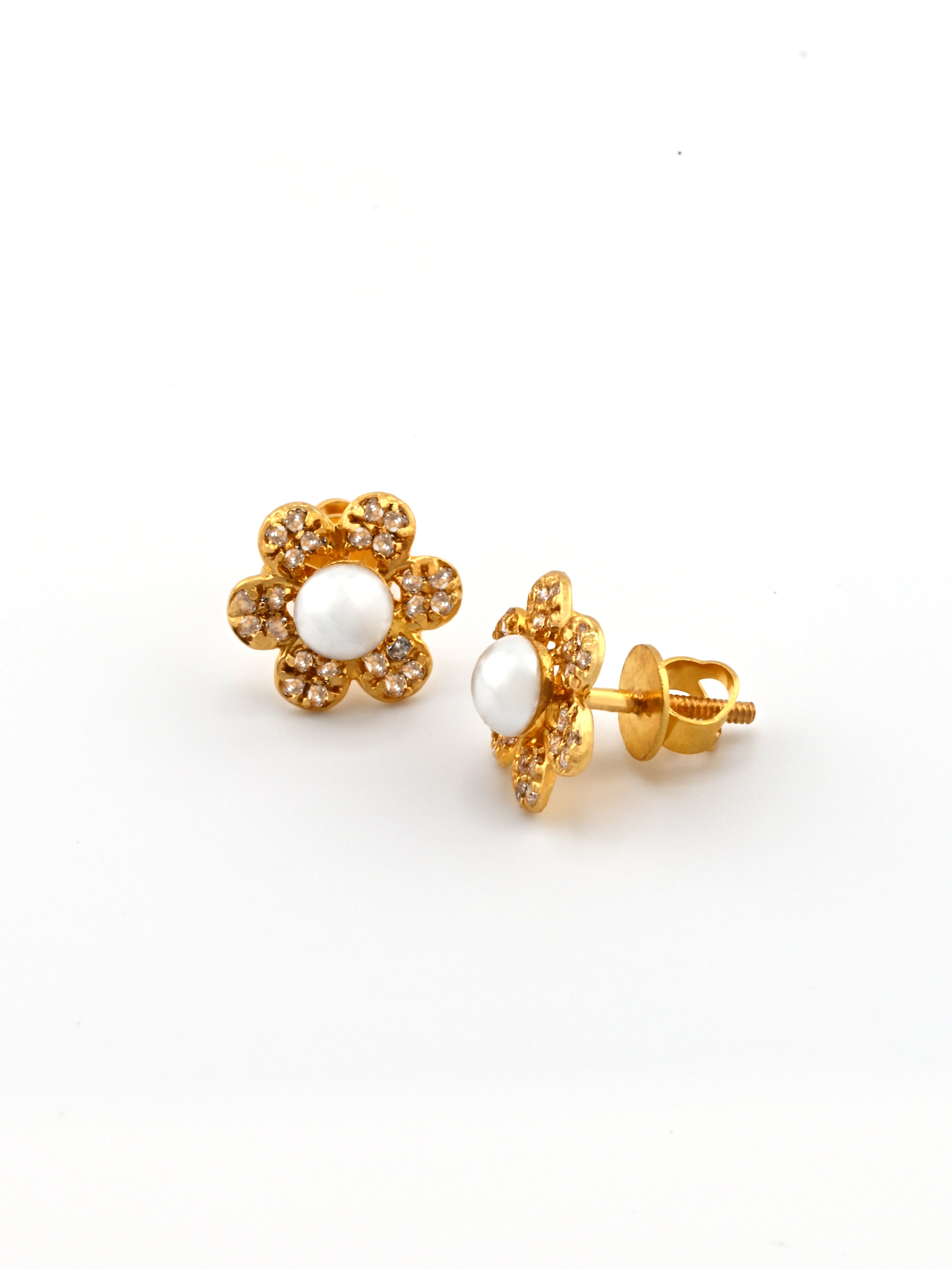 22ct Gold Pearl &amp; CZ Earrings