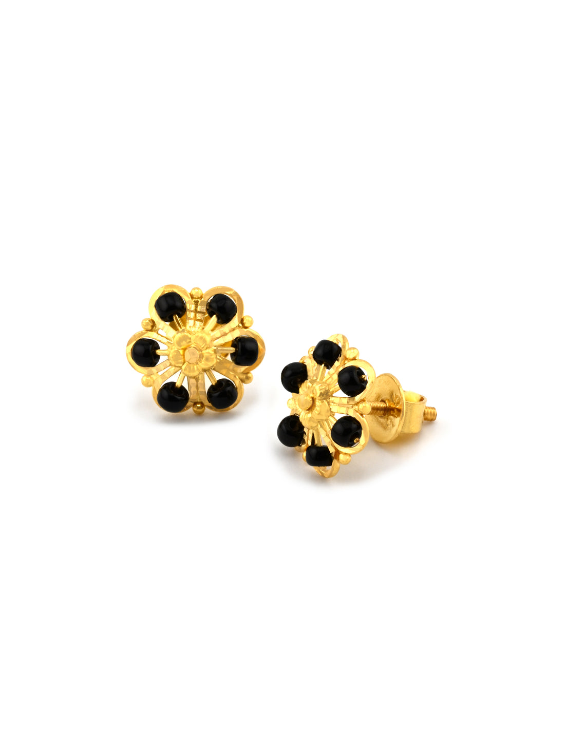 22ct Gold Black Beads Stud Earring