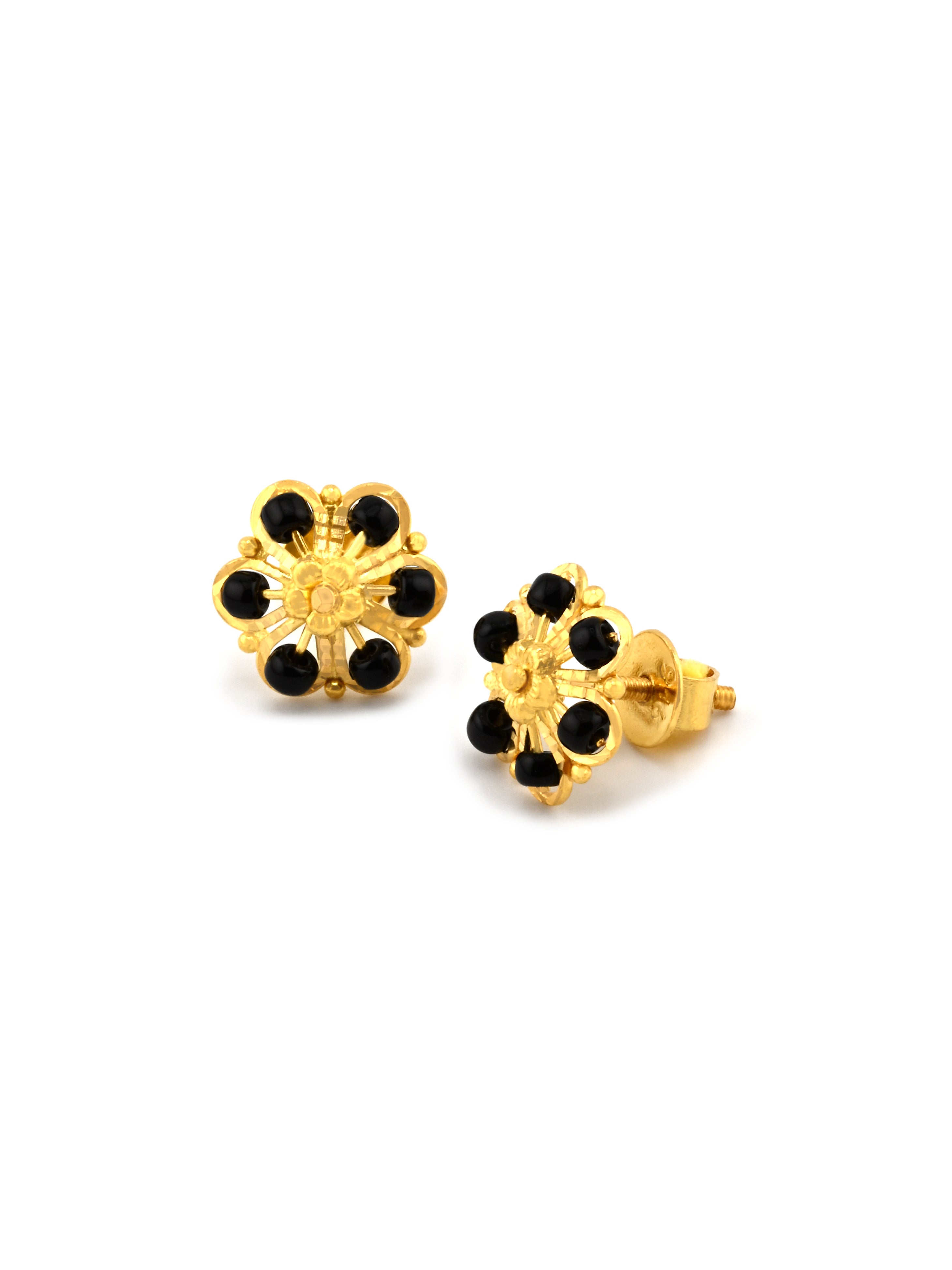 22ct Gold Black Beads Stud Earring