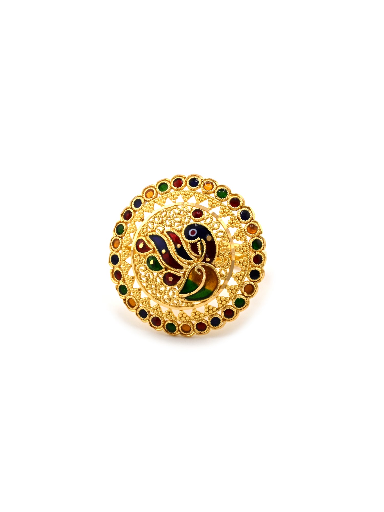 22ct Gold Meenakari Peacock Adjustable Ring