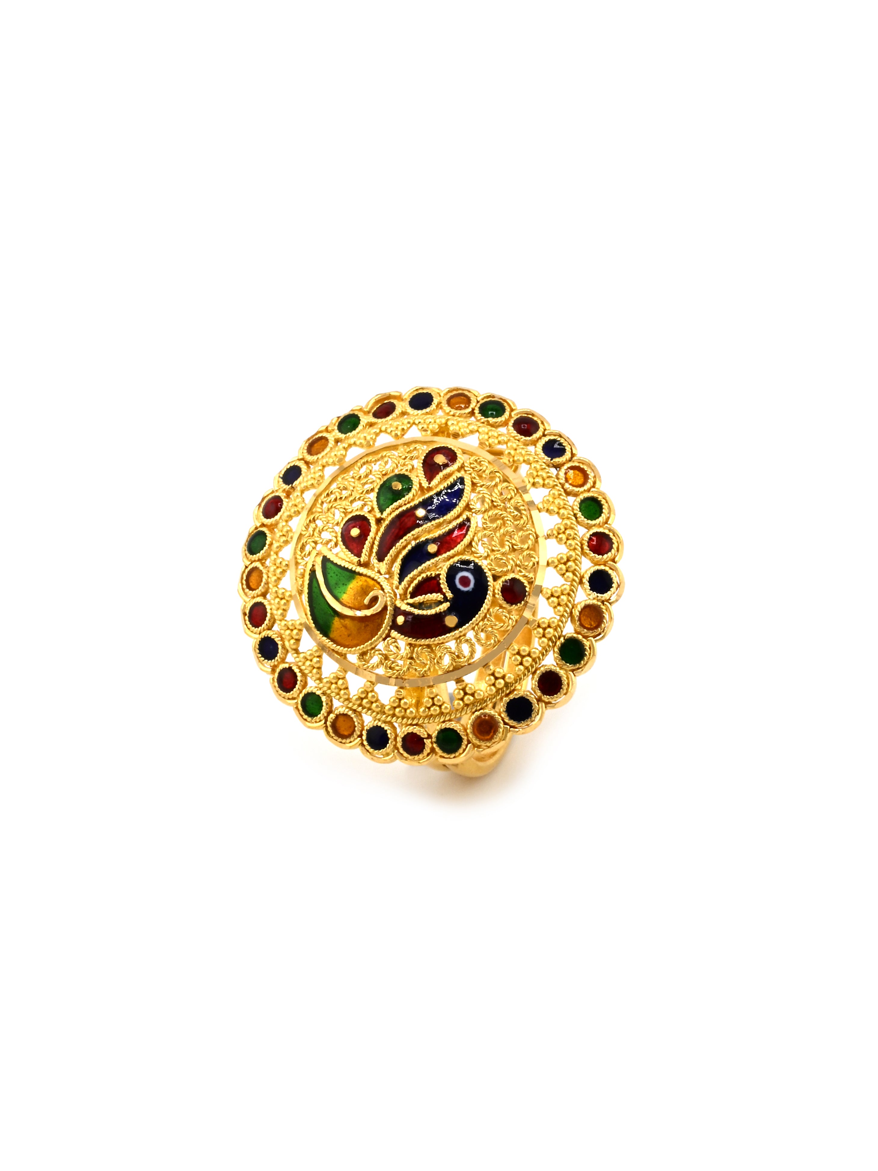 22ct Gold Meenakari Peacock Adjustable Ring