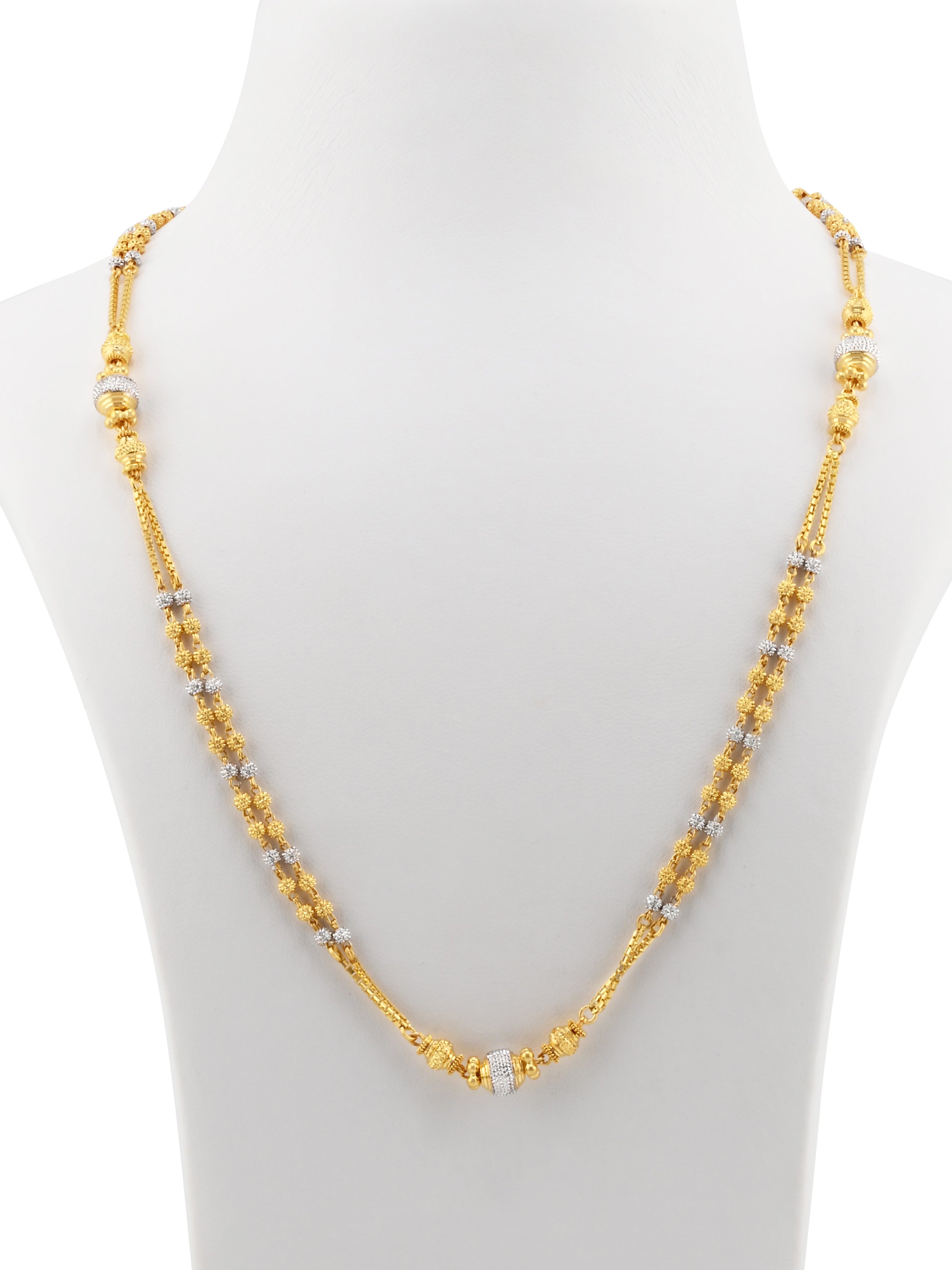 22ct Gold Two-Tone Ball Mala 2 Row Chain