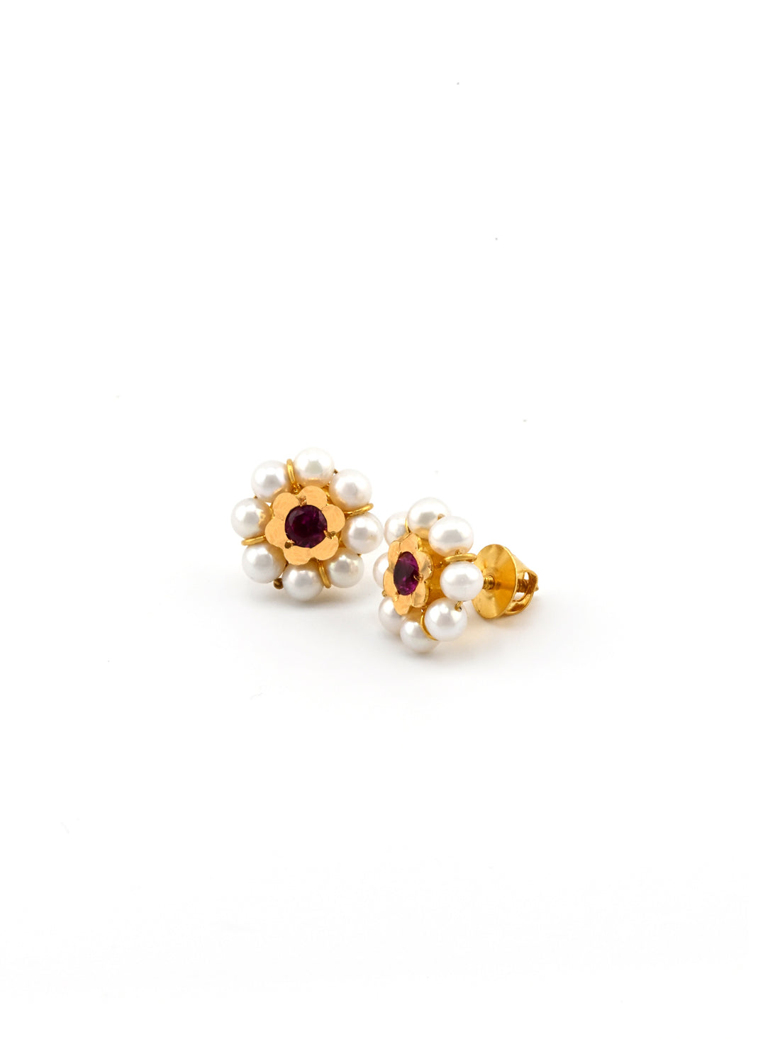 22ct Gold Pearl CZ Stud Earring