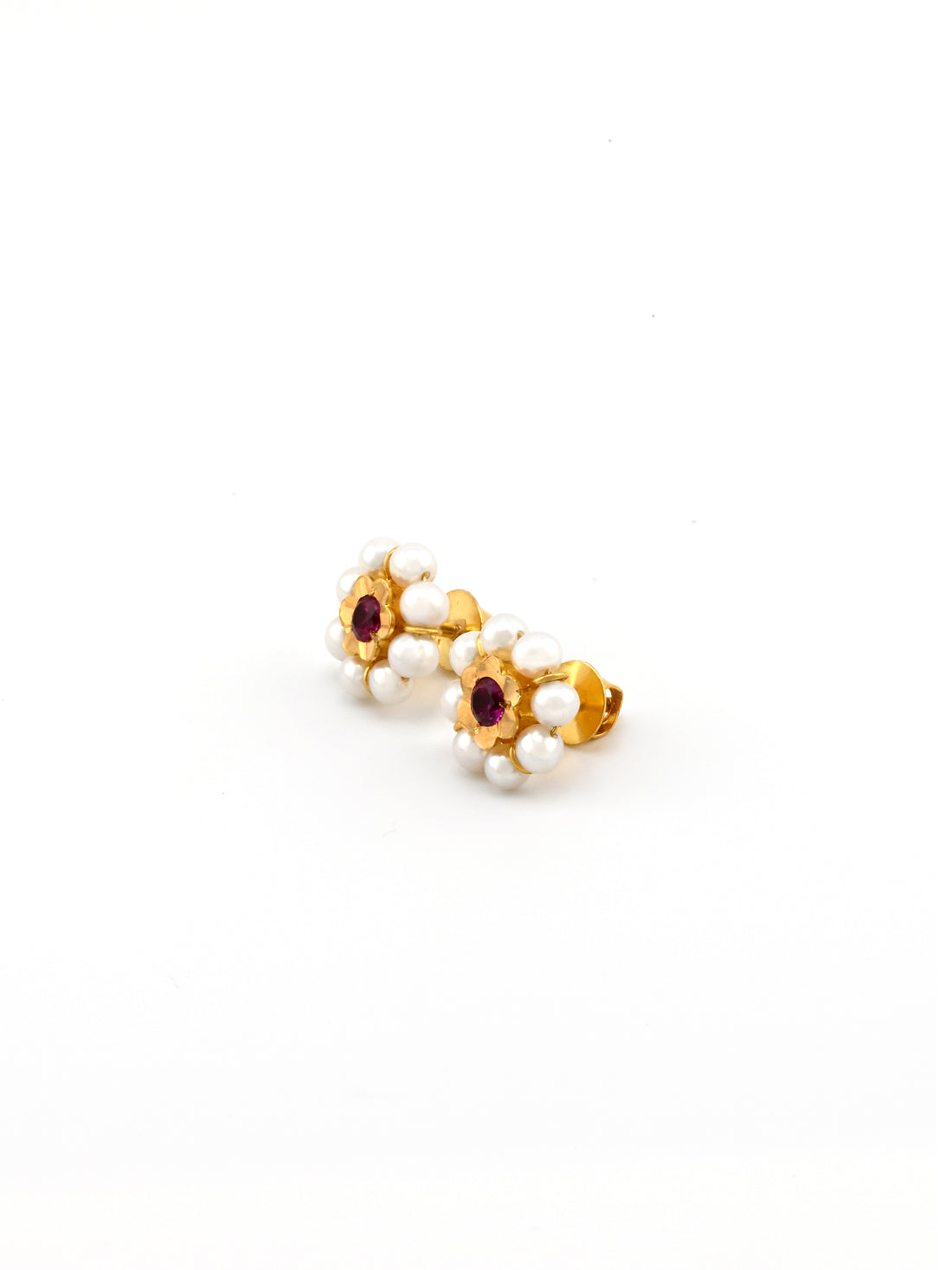 22ct Gold Pearl CZ Stud Earring