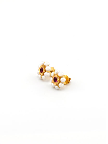 22ct Gold Pearl CZ Stud Earring