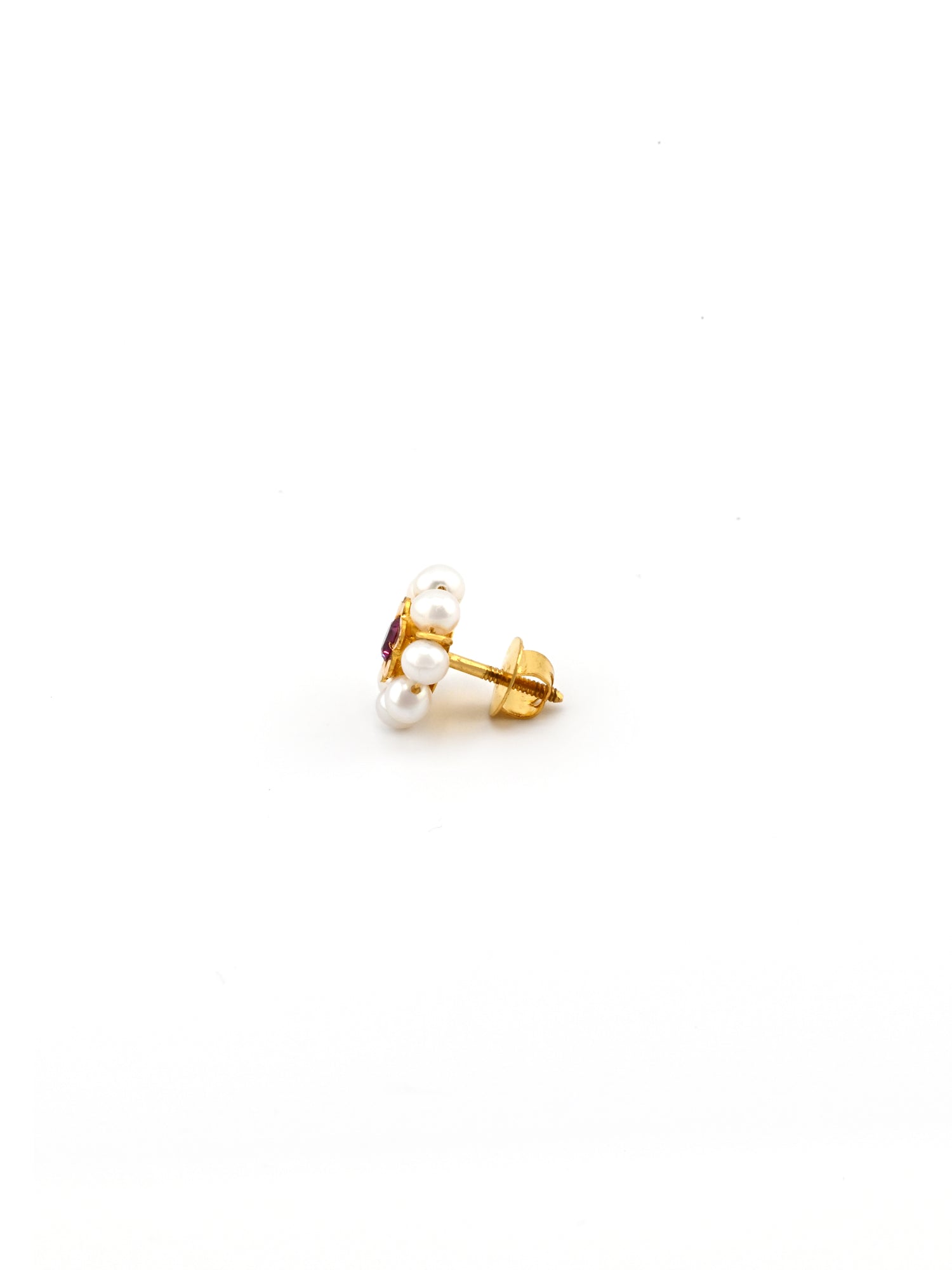22ct Gold Pearl CZ Stud Earring