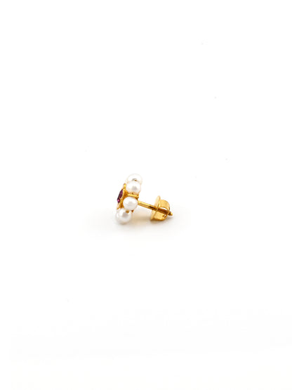 22ct Gold Pearl CZ Stud Earring