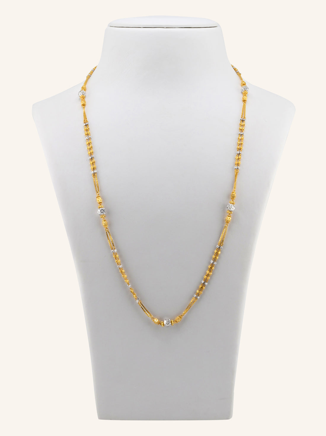 22ct Gold Two Tone Ball 2 Layer Long Chain