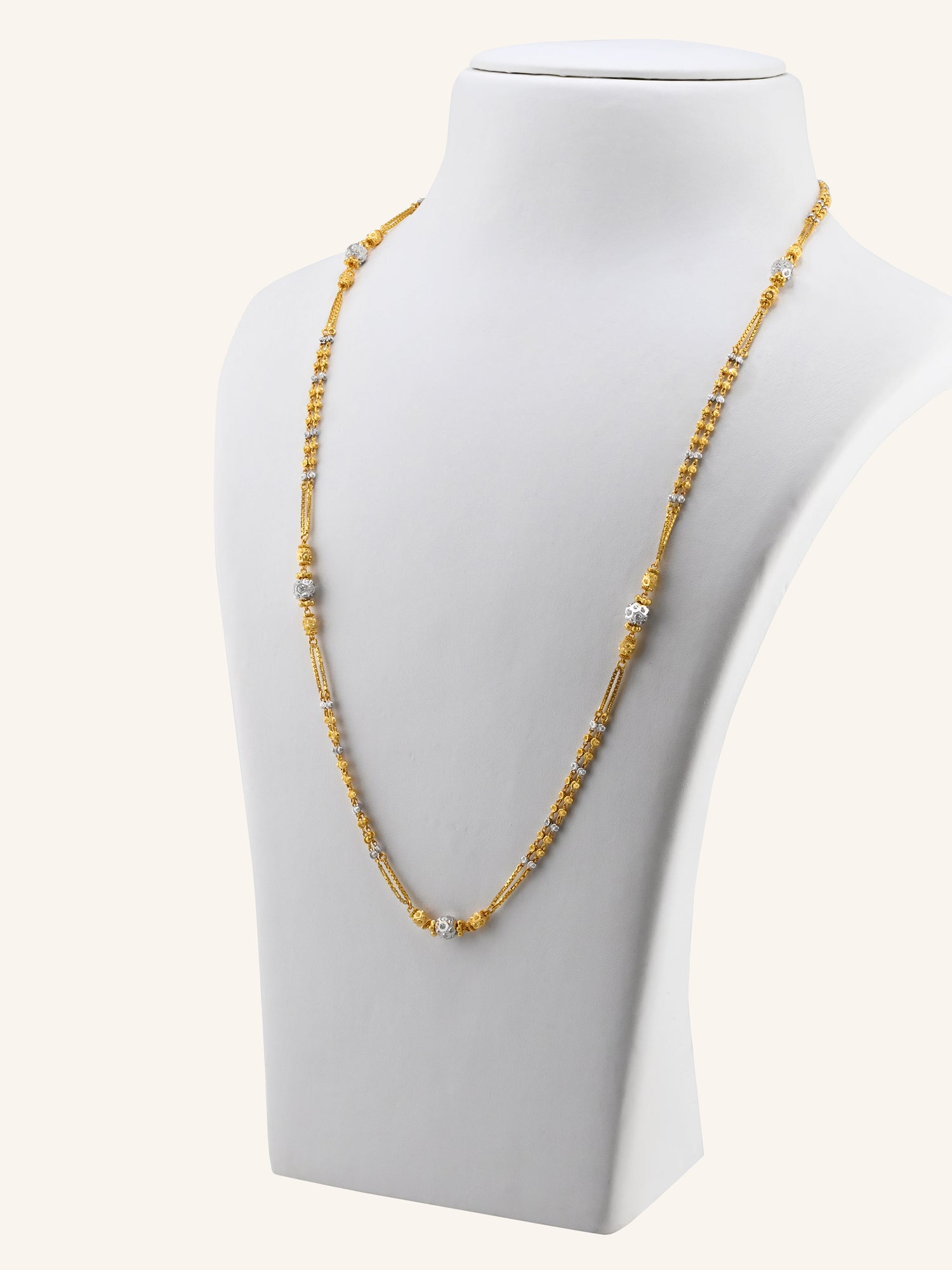 22ct Gold Two Tone Ball 2 Layer Long Chain