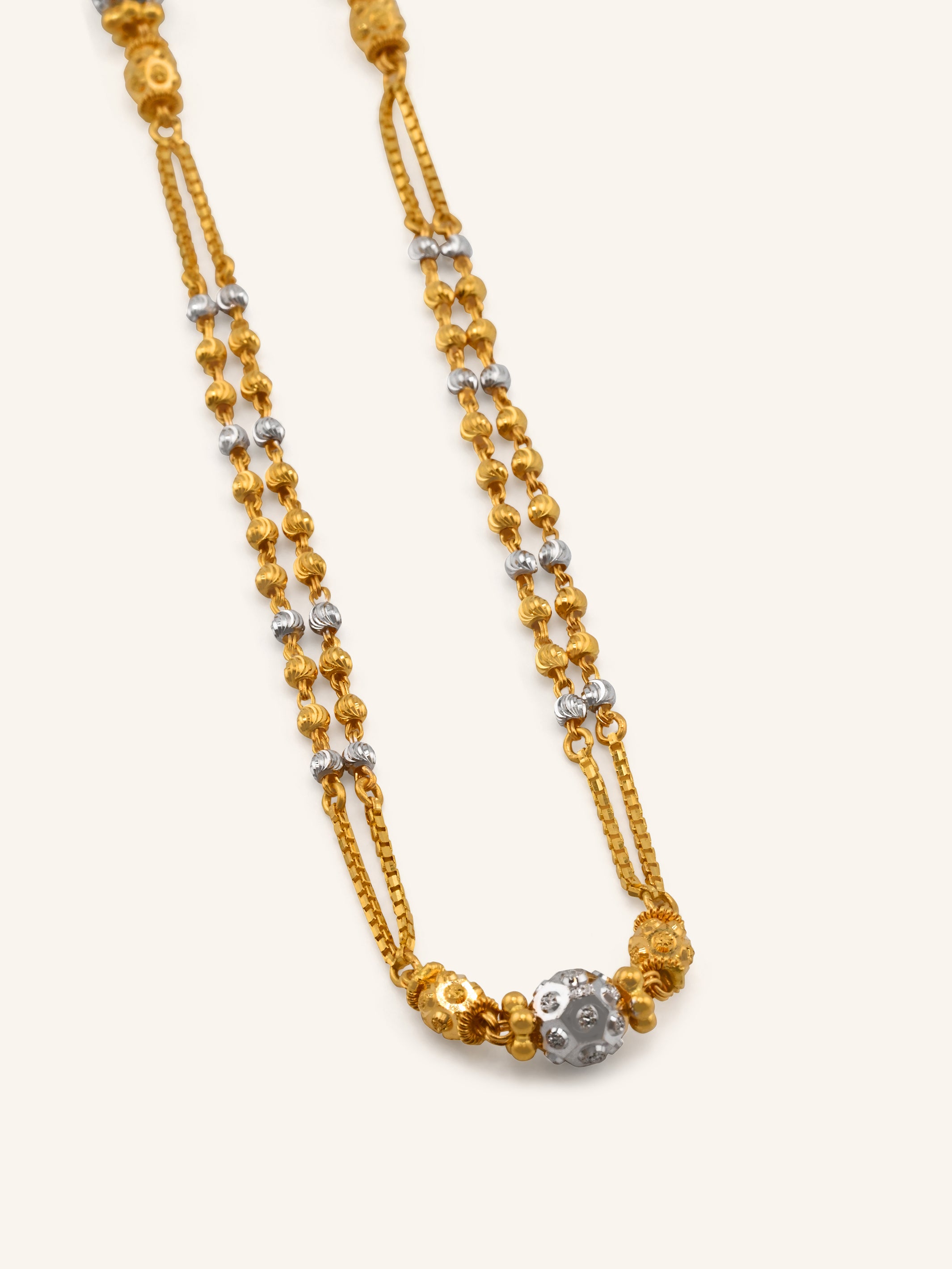 22ct Gold Two Tone Ball 2 Layer Long Chain