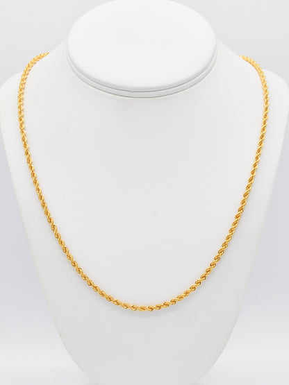 22ct Gold Hollow Rope Chain - 55 cm