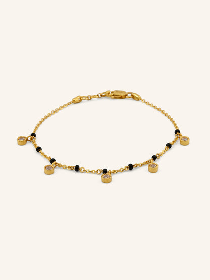 22ct Gold Black Beads CZ Charms Bracelet