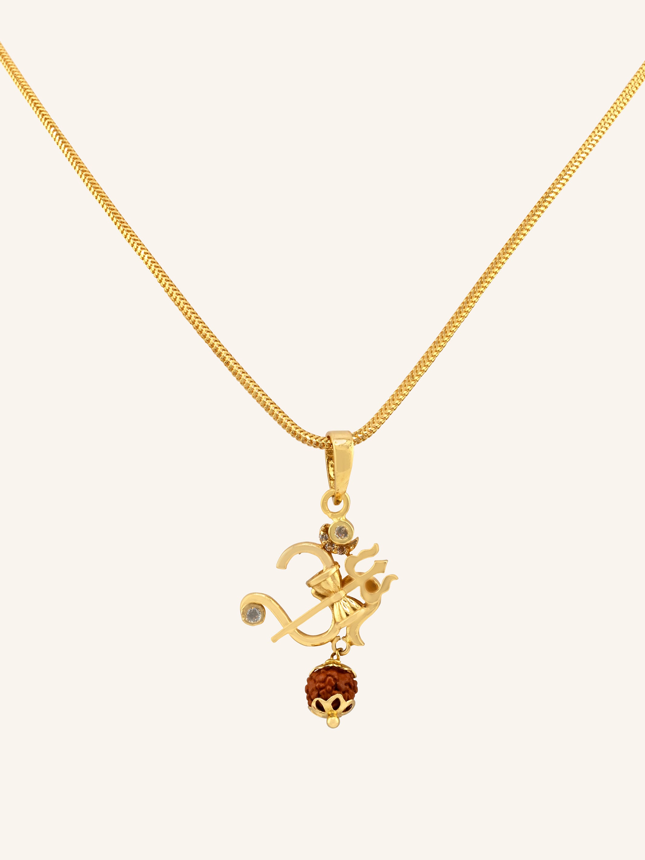 22ct Gold Om Trishul &amp; Damru Rudraksh CZ Pendant
