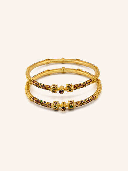 22ct Gold Minakari Screw Pair Bangle