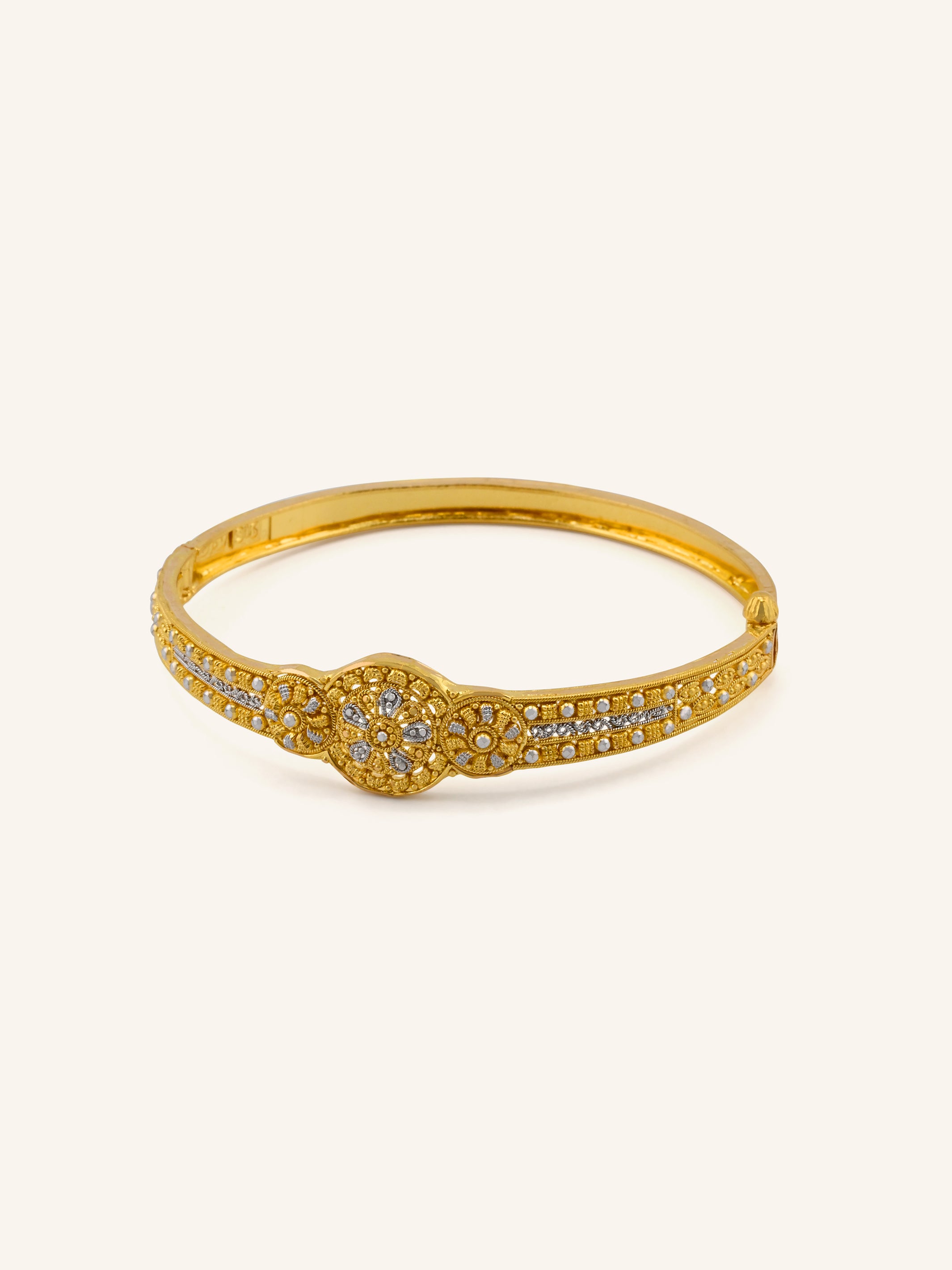 22ct Gold Two Tone Filigree 1 Piece Screw Bangle