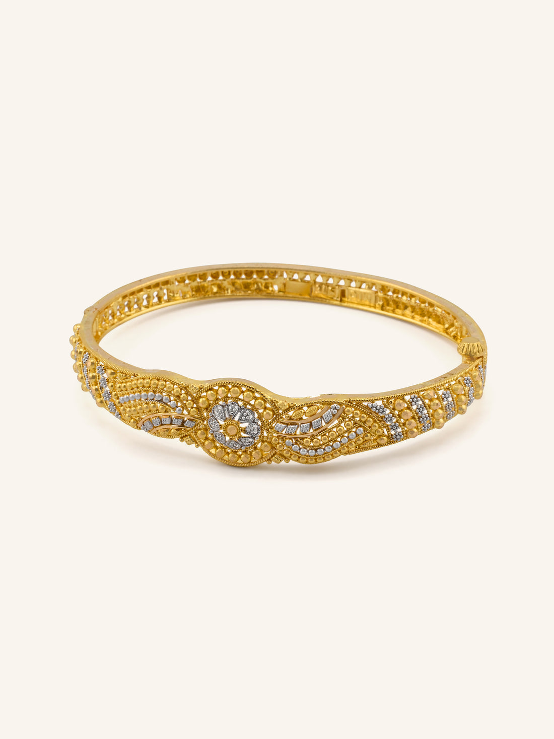 22ct Gold Two Tone Filigree 1 Piece Screw Bangle