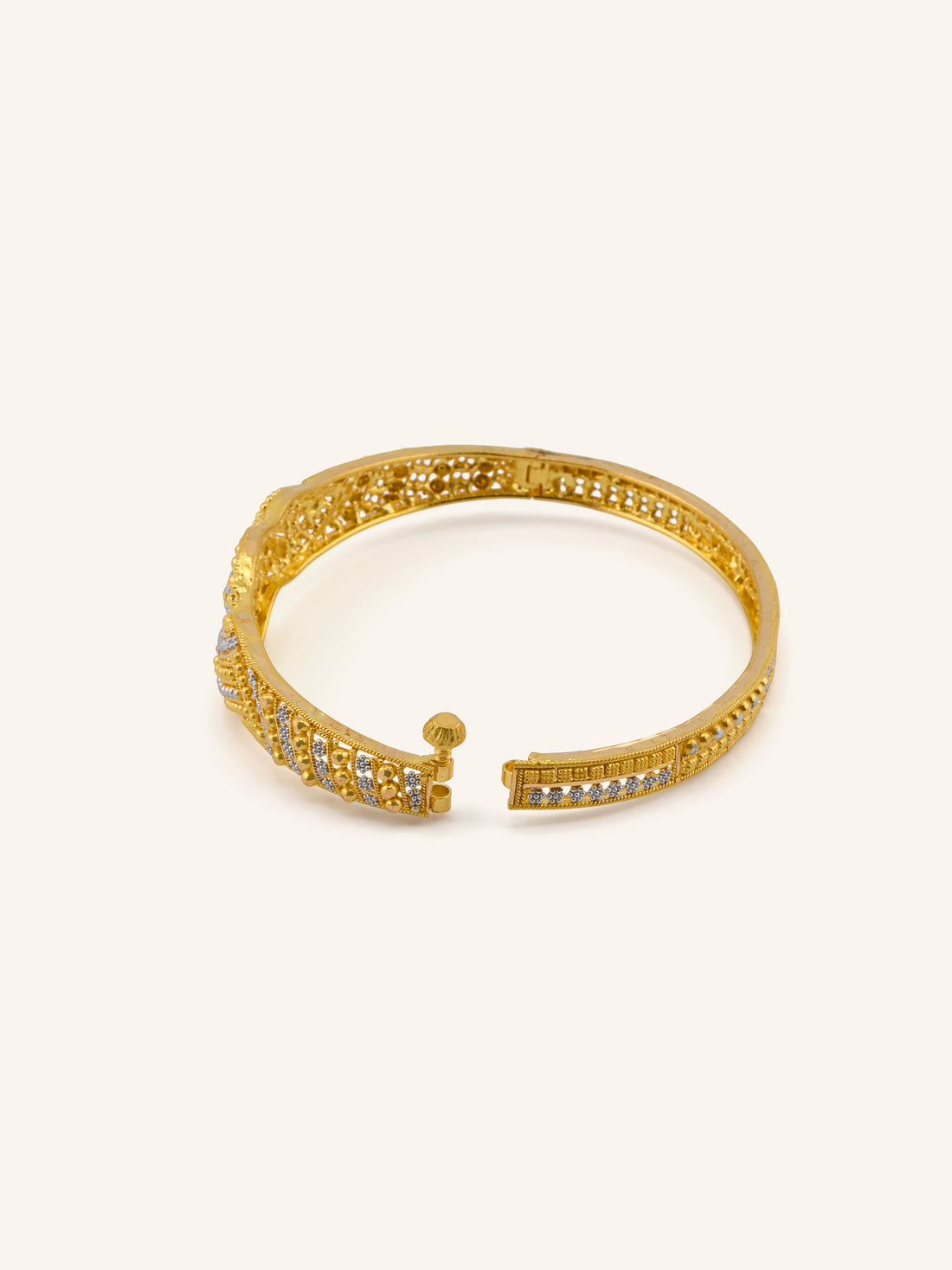 22ct Gold Two Tone Filigree 1 Piece Screw Bangle