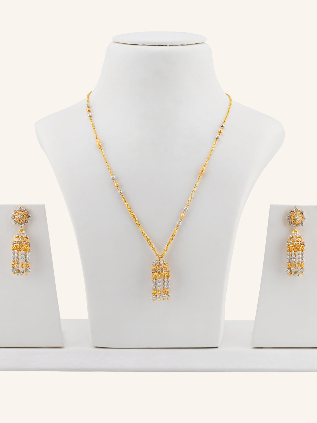 22ct Gold CZ Jhumki Necklace Set