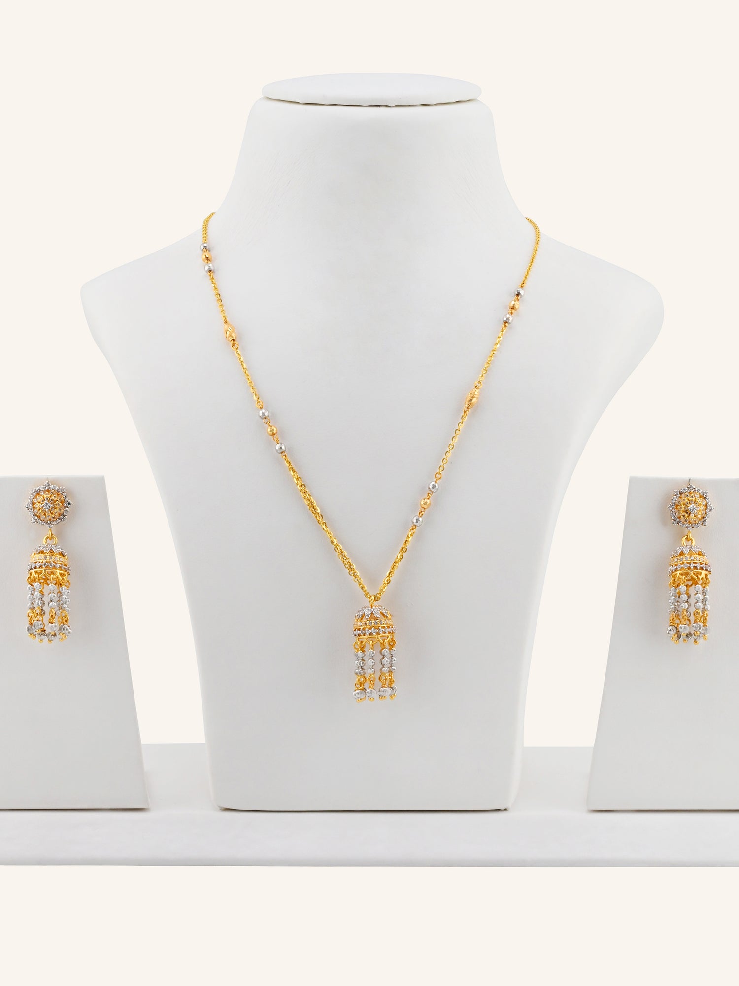 22ct Gold CZ Jhumki Necklace Set