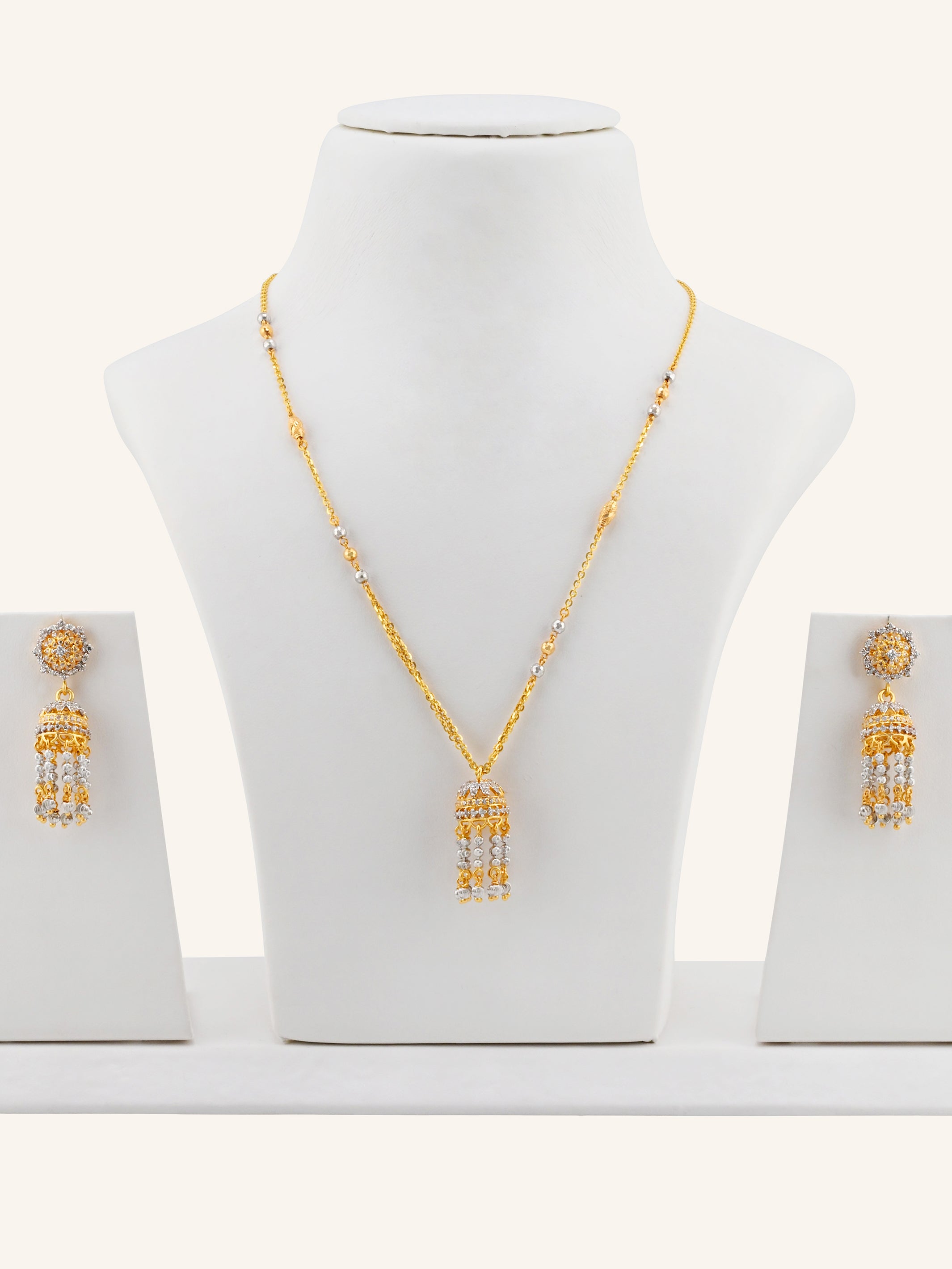 22ct Gold CZ Jhumki Necklace Set