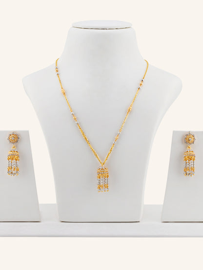 22ct Gold CZ Jhumki Necklace Set