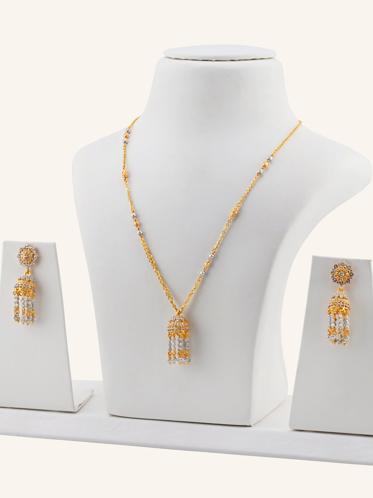 22ct Gold CZ Jhumki Necklace Set