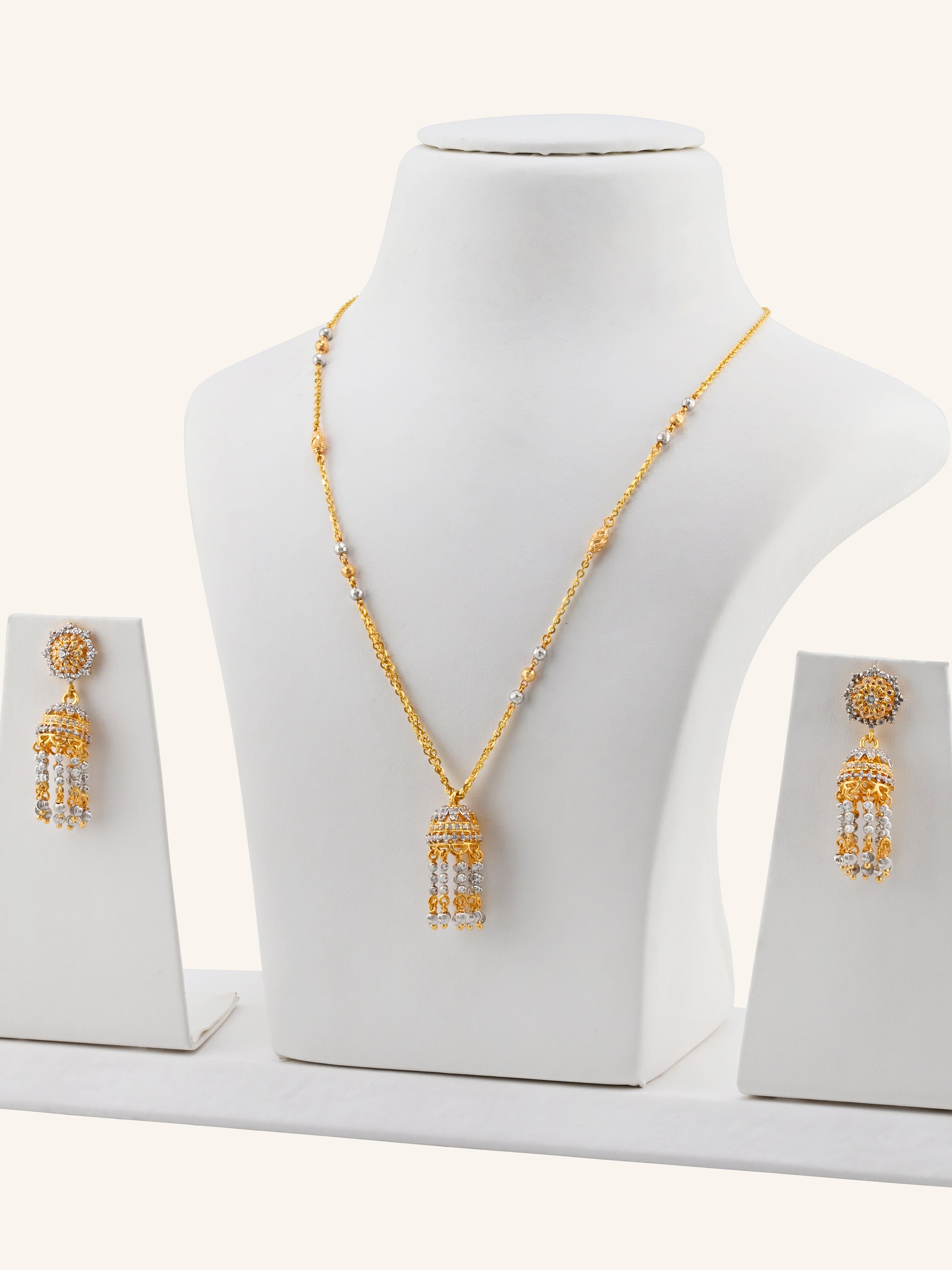 22ct Gold CZ Jhumki Necklace Set