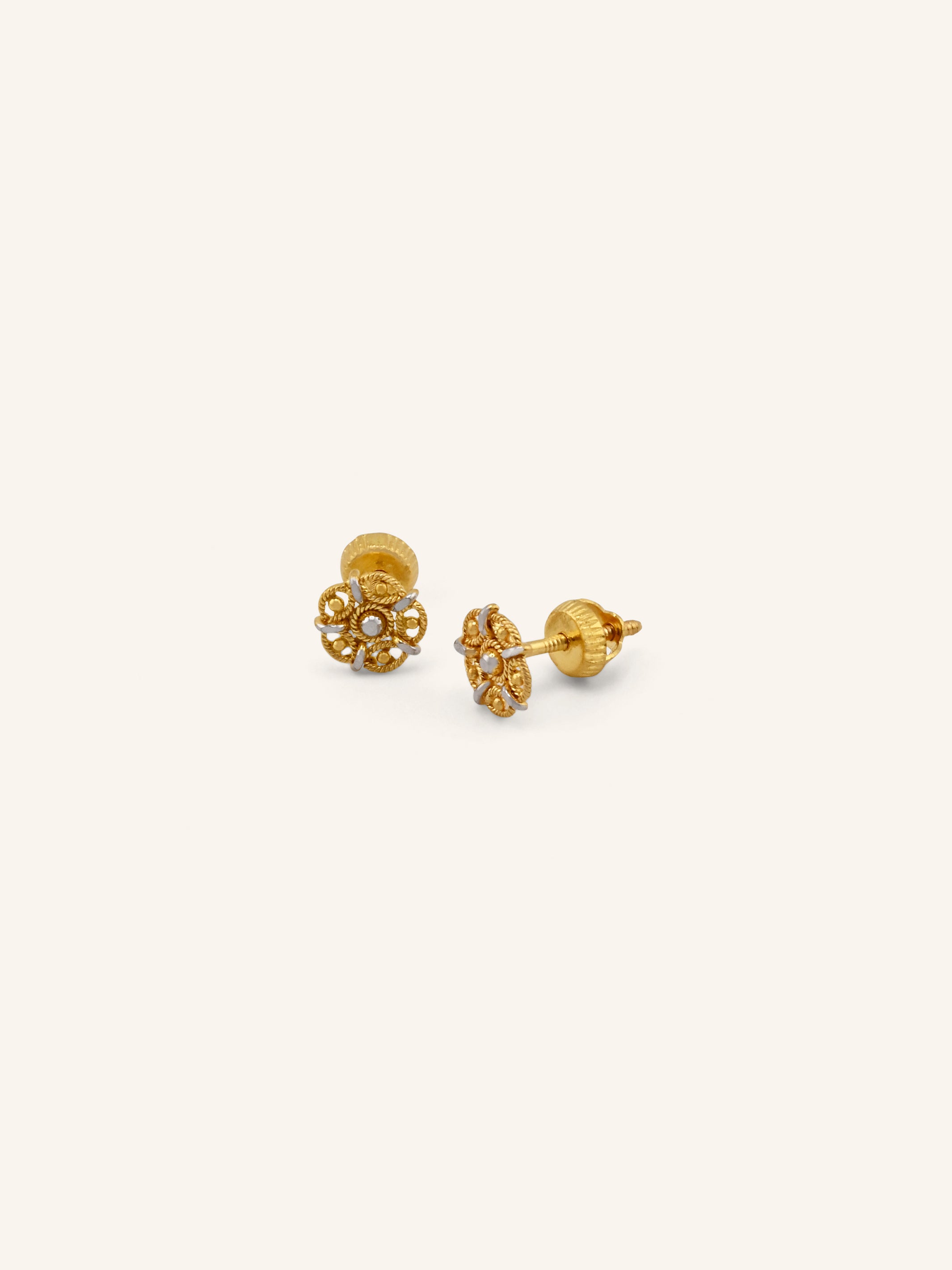 22ct Gold Two Tone Tops Earrings