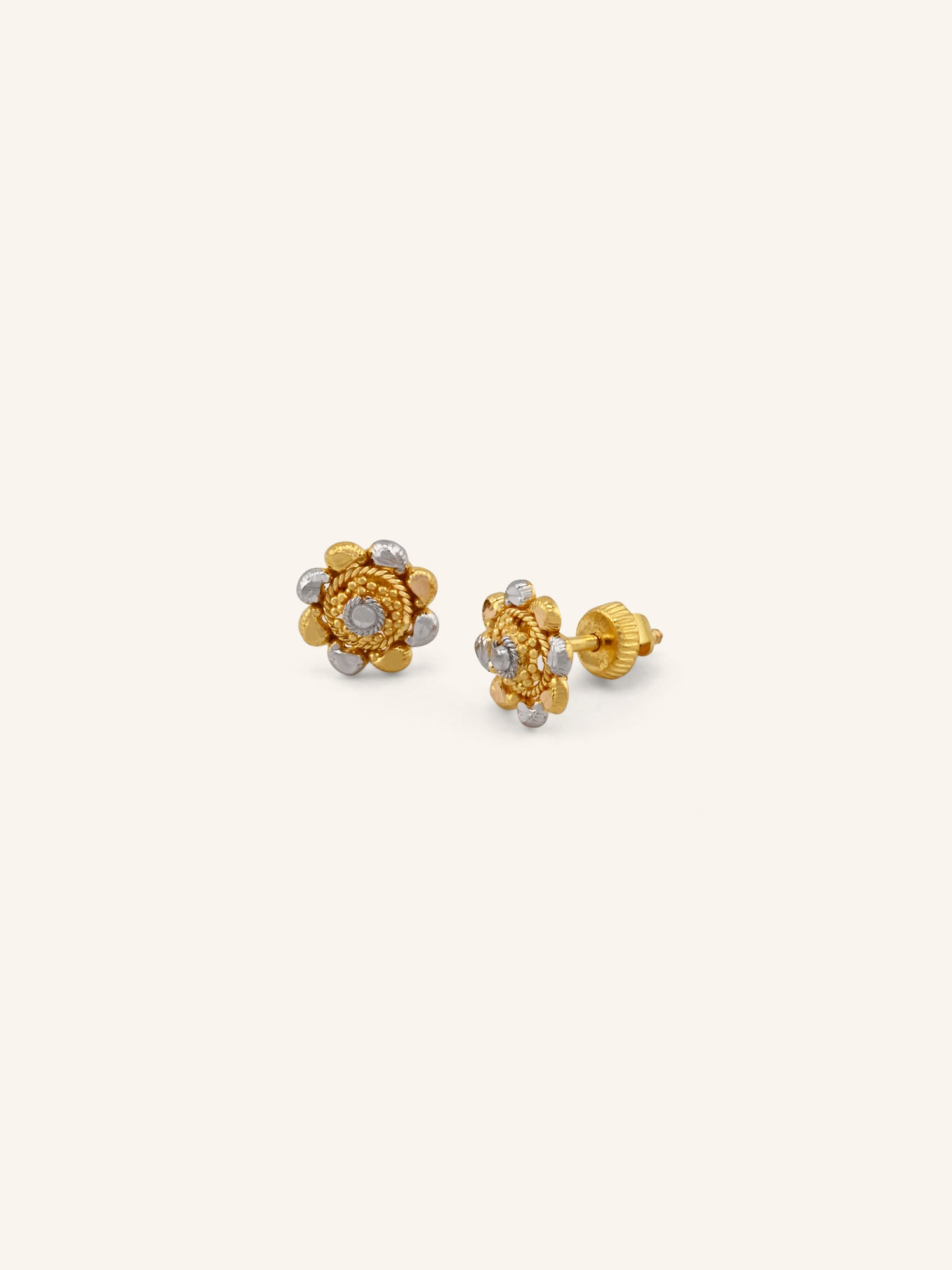22ct Gold Two Tone Tops Earrings