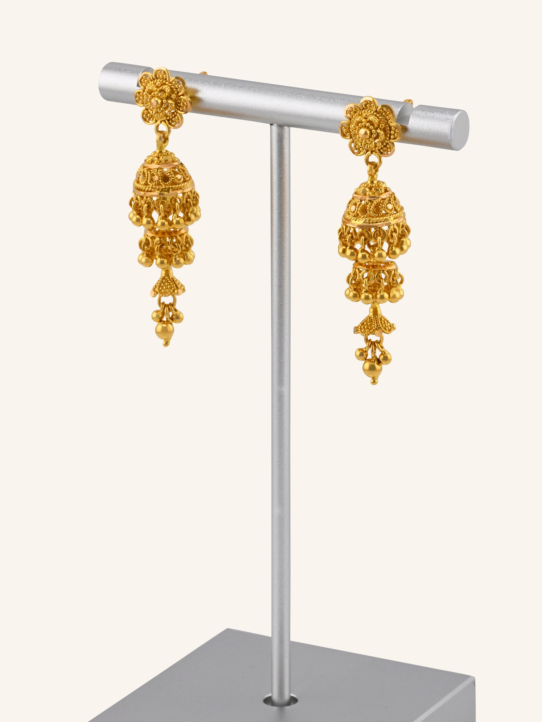 22ct Gold Two-Layer Jhumka Earrings