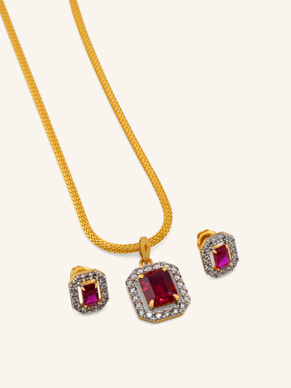 22ct Gold Pink CZ Square Pendant Set
