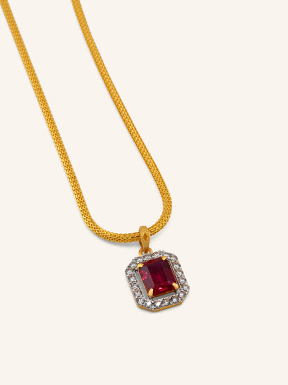 22ct Gold Pink CZ Square Pendant Set