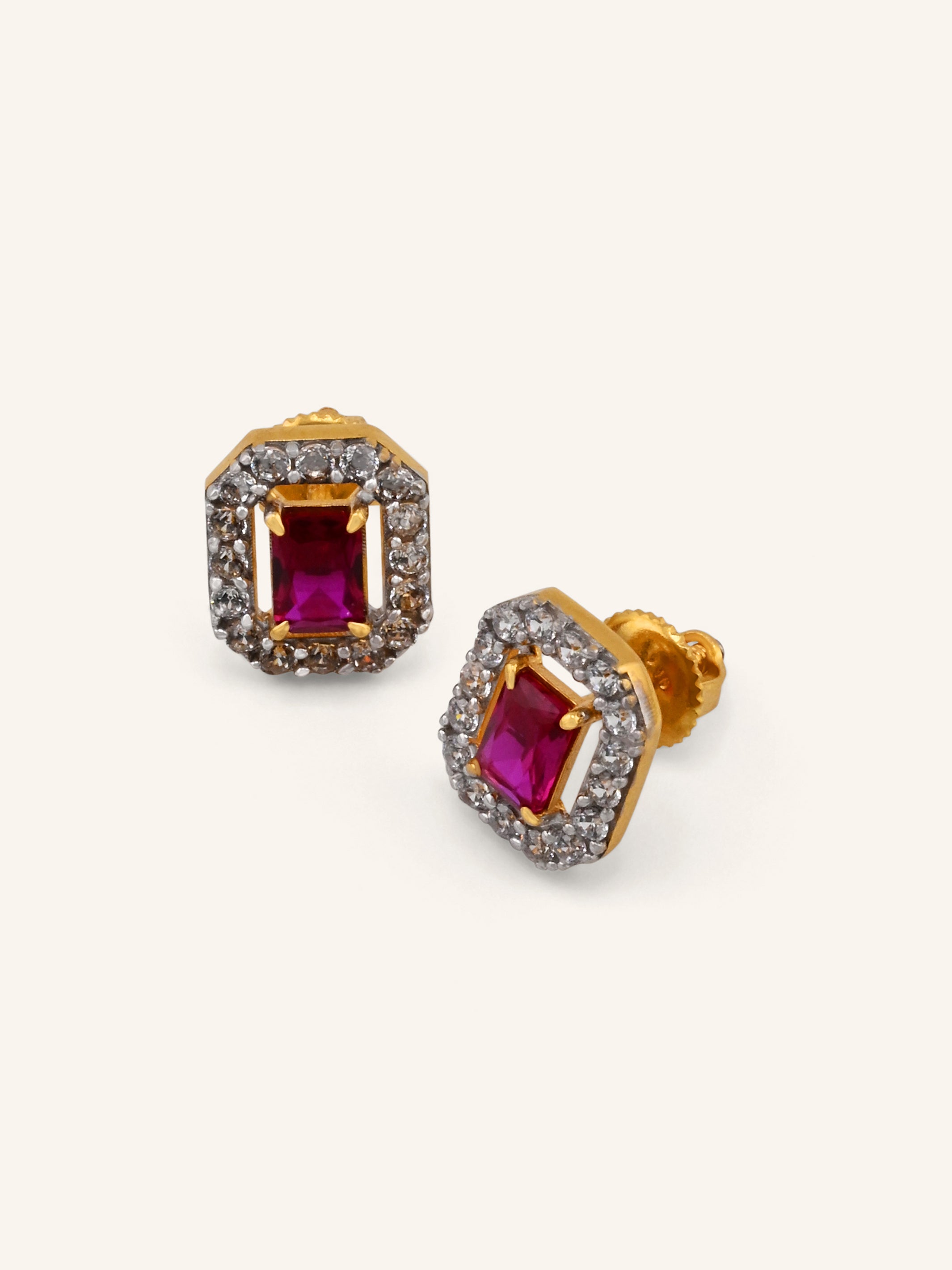 22ct Gold Pink CZ Square Pendant Set