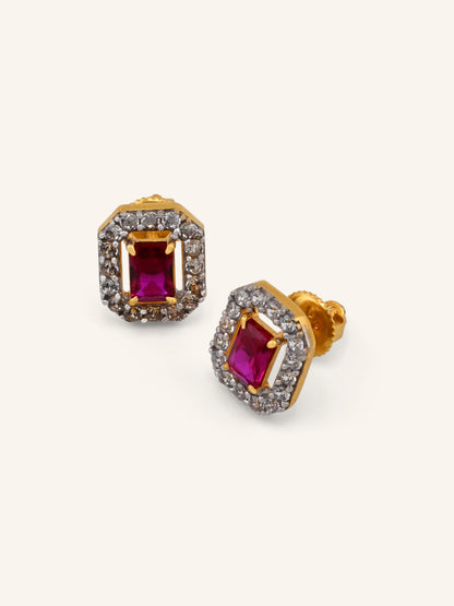 22ct Gold Pink CZ Square Pendant Set