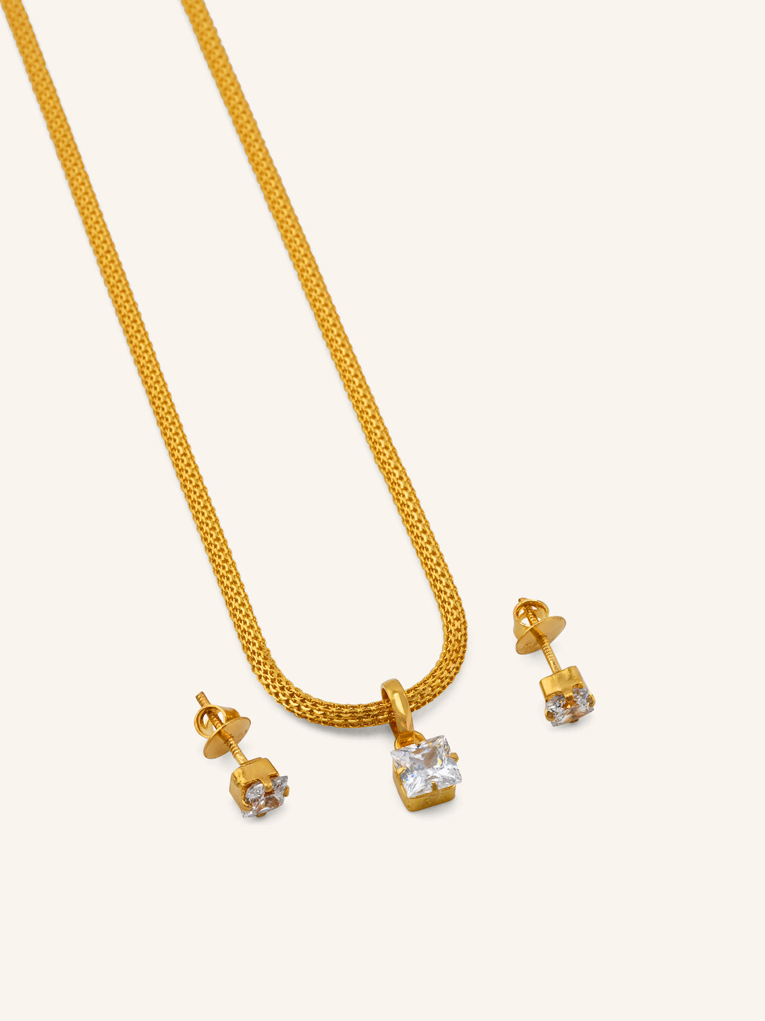 22ct Gold CZ Square Pendant Set