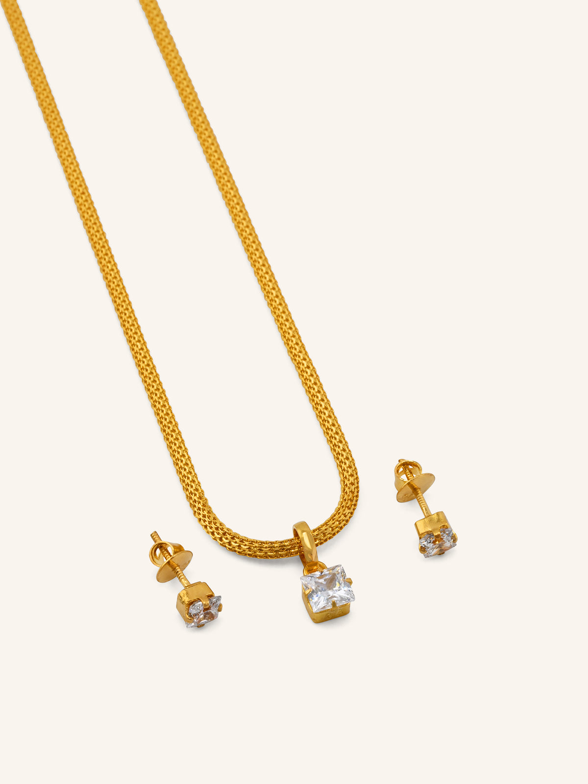 22ct Gold CZ Square Pendant Set