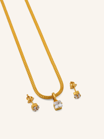 22ct Gold CZ Square Pendant Set