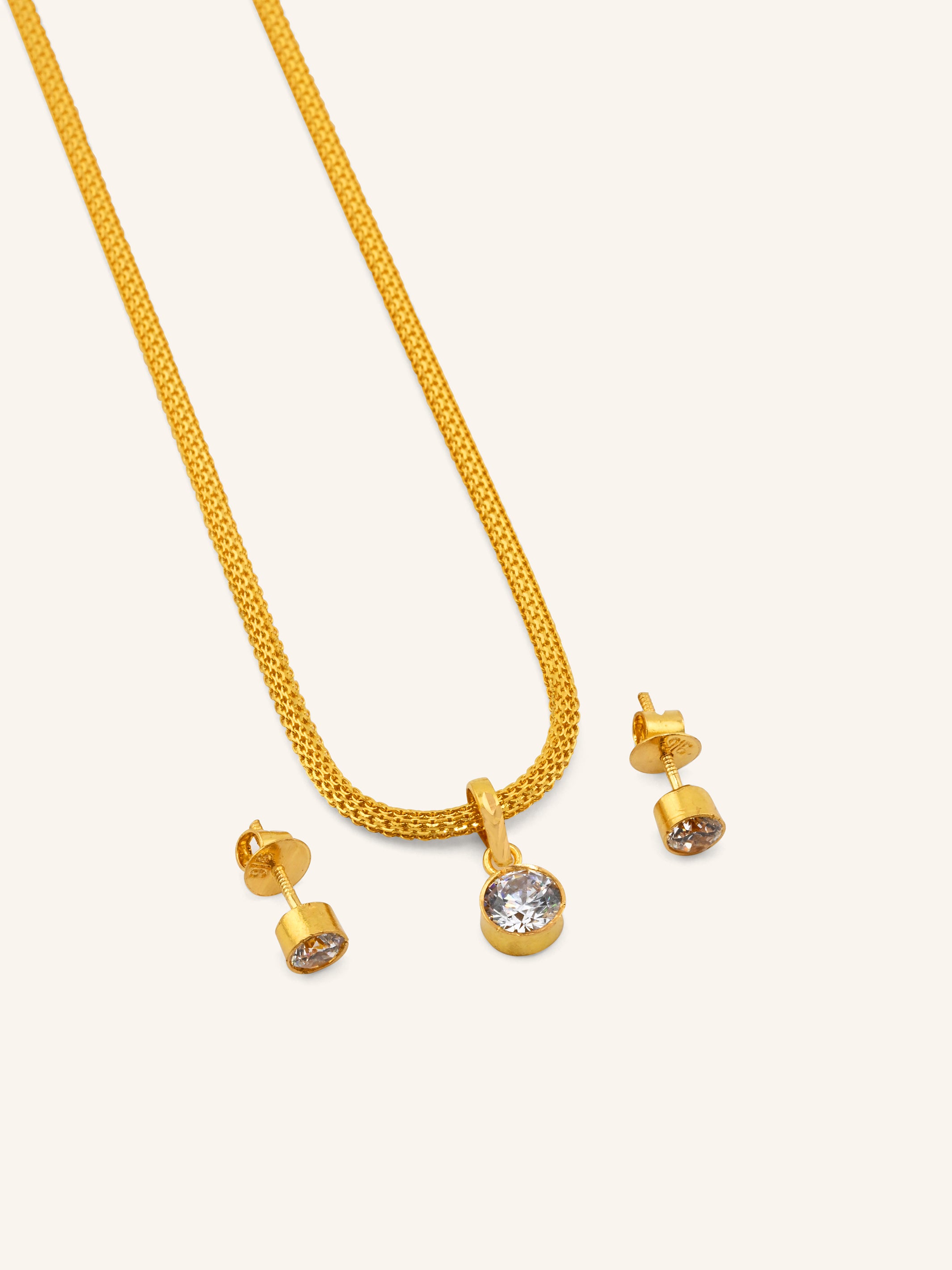 22ct Gold CZ Round Pendant Set