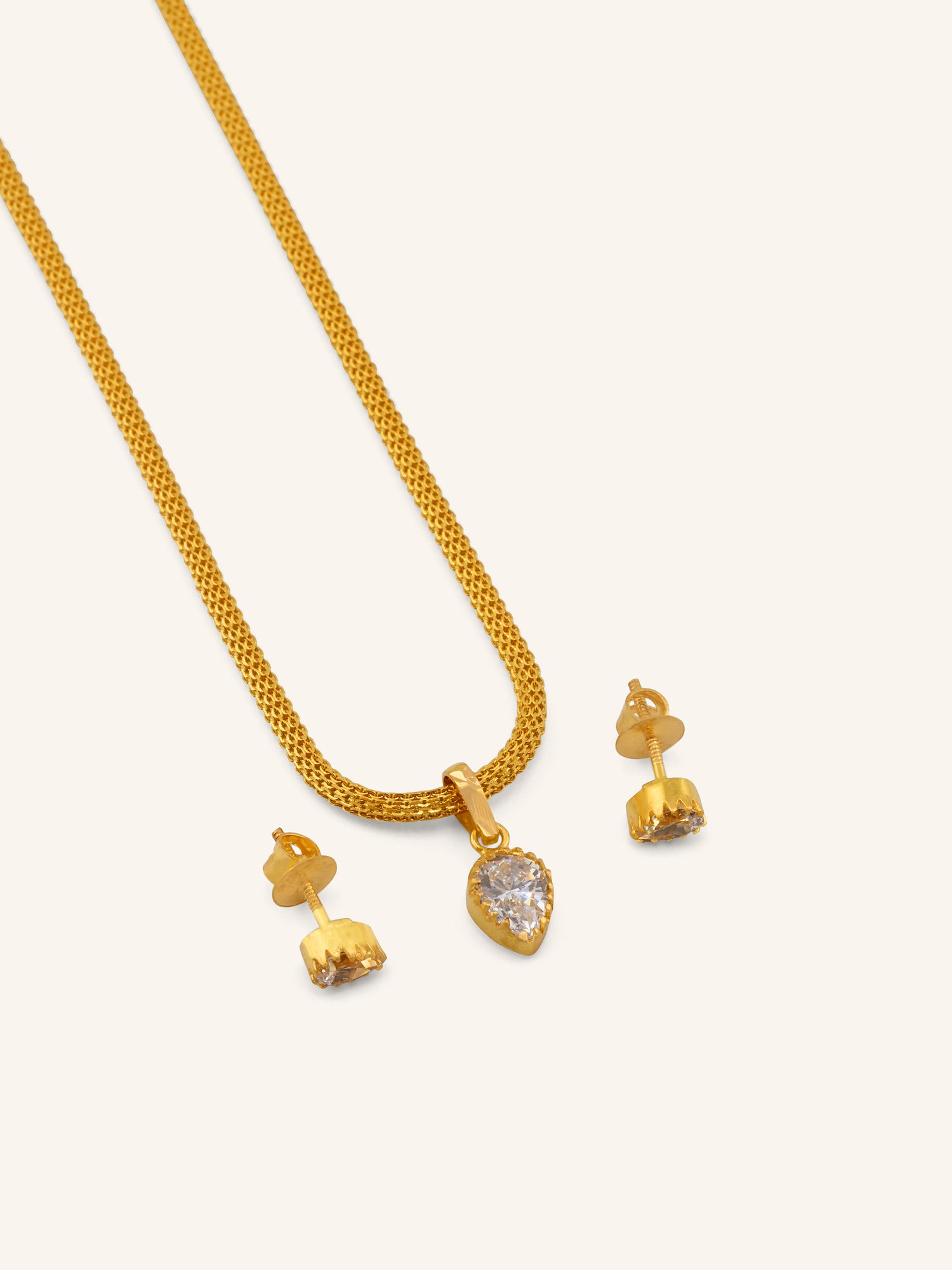 22ct Gold CZ Teardrop Pendant Set