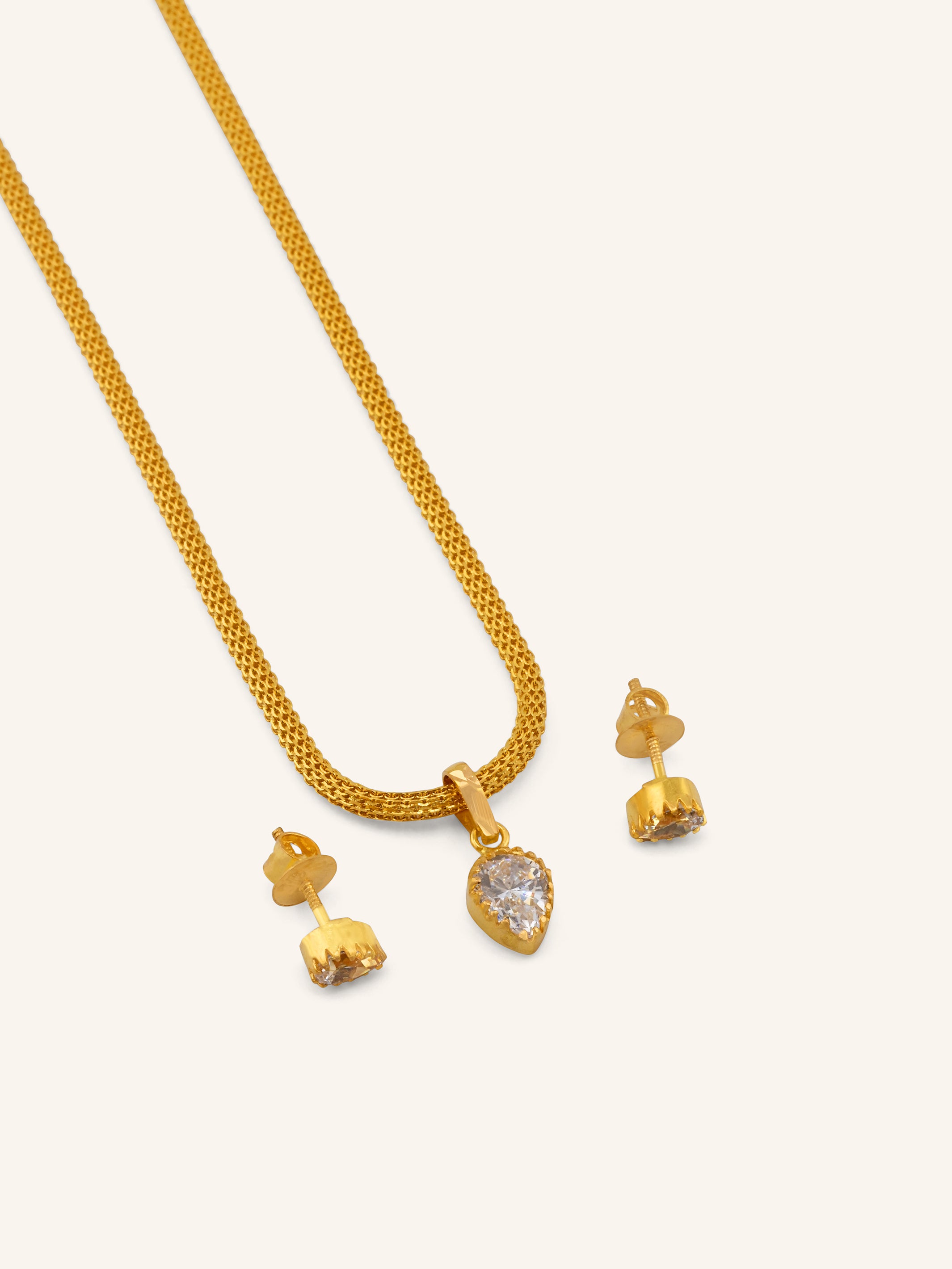 22ct Gold CZ Teardrop Pendant Set