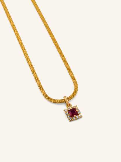 22ct Gold Pink CZ Square Pendant Set