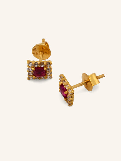 22ct Gold Pink CZ Square Pendant Set