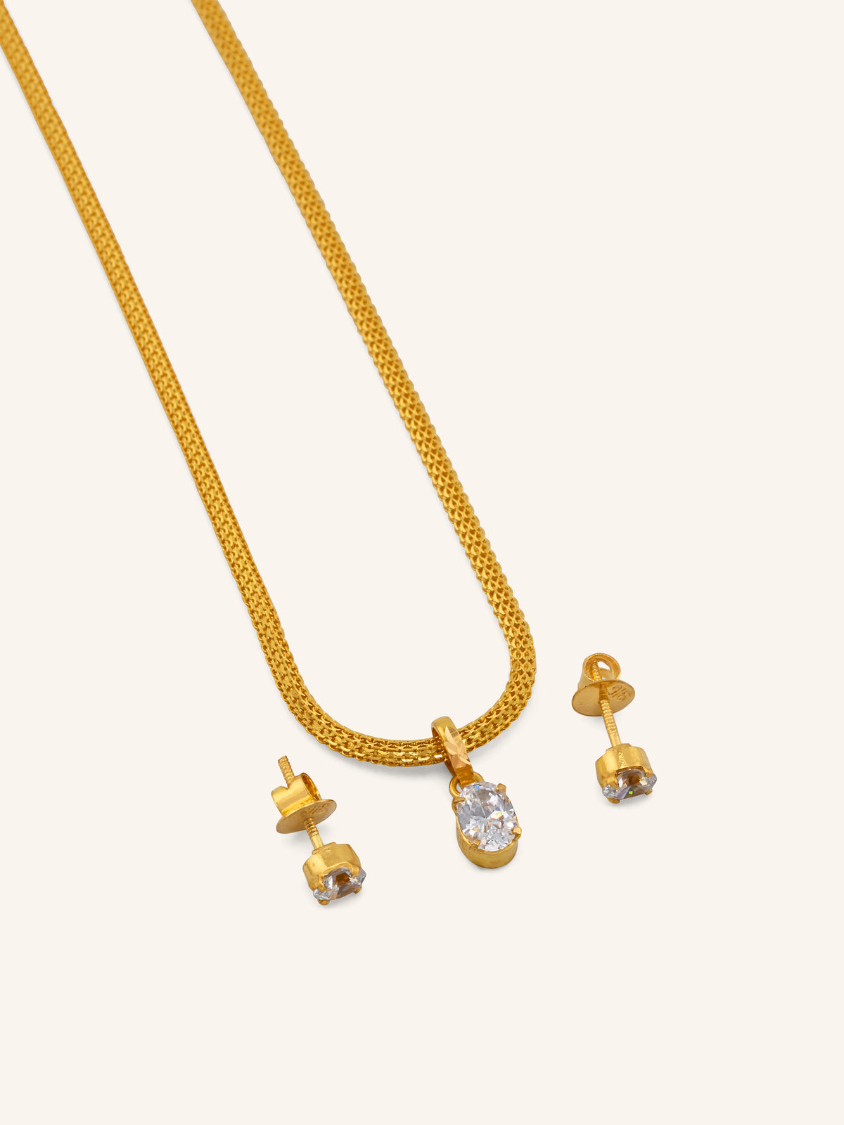 22ct Gold CZ Oval Pendant Set