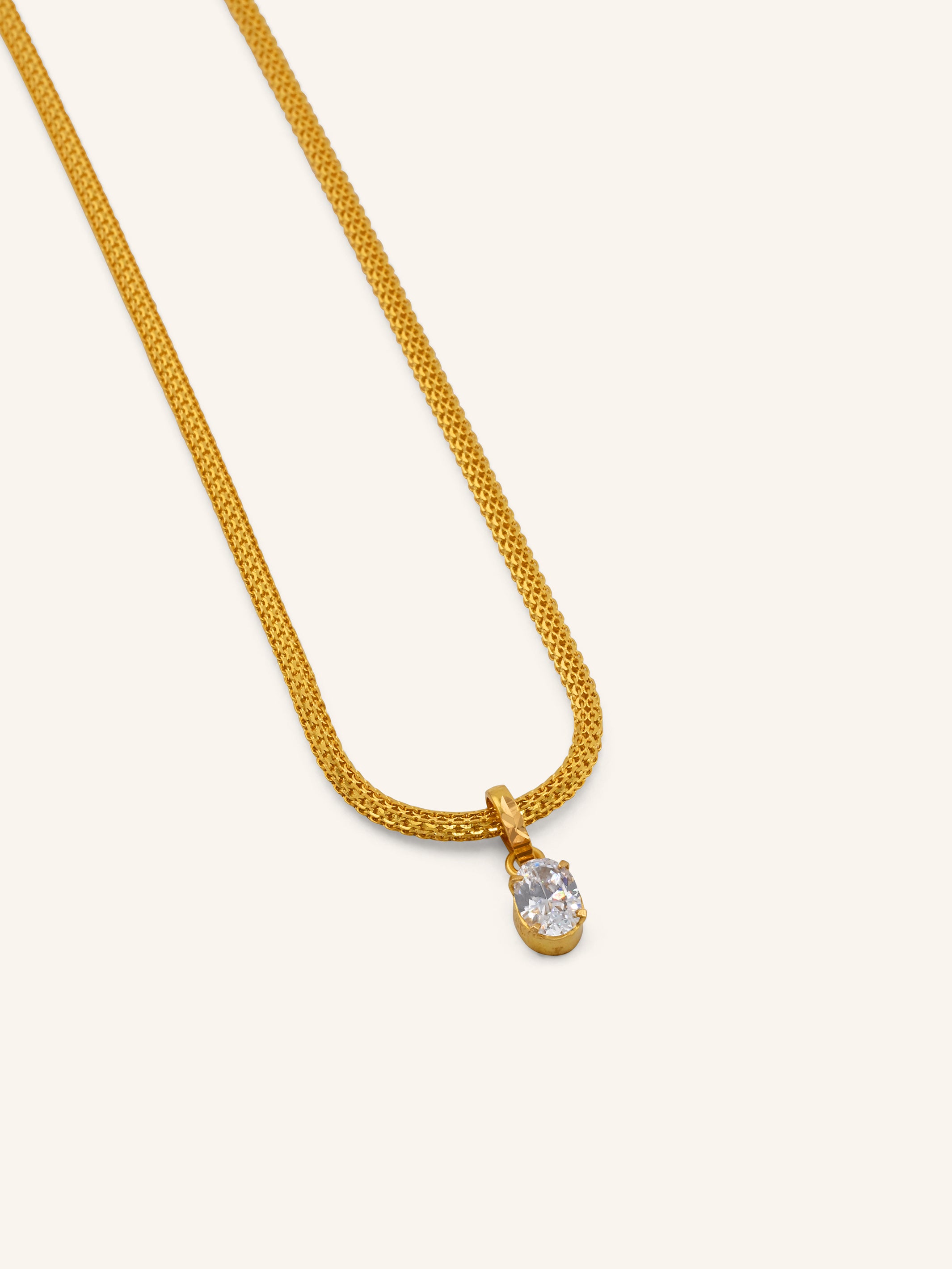 22ct Gold CZ Oval Pendant Set