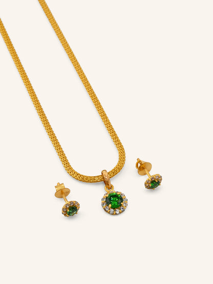 22ct Gold Green CZ Oval Pendant Set