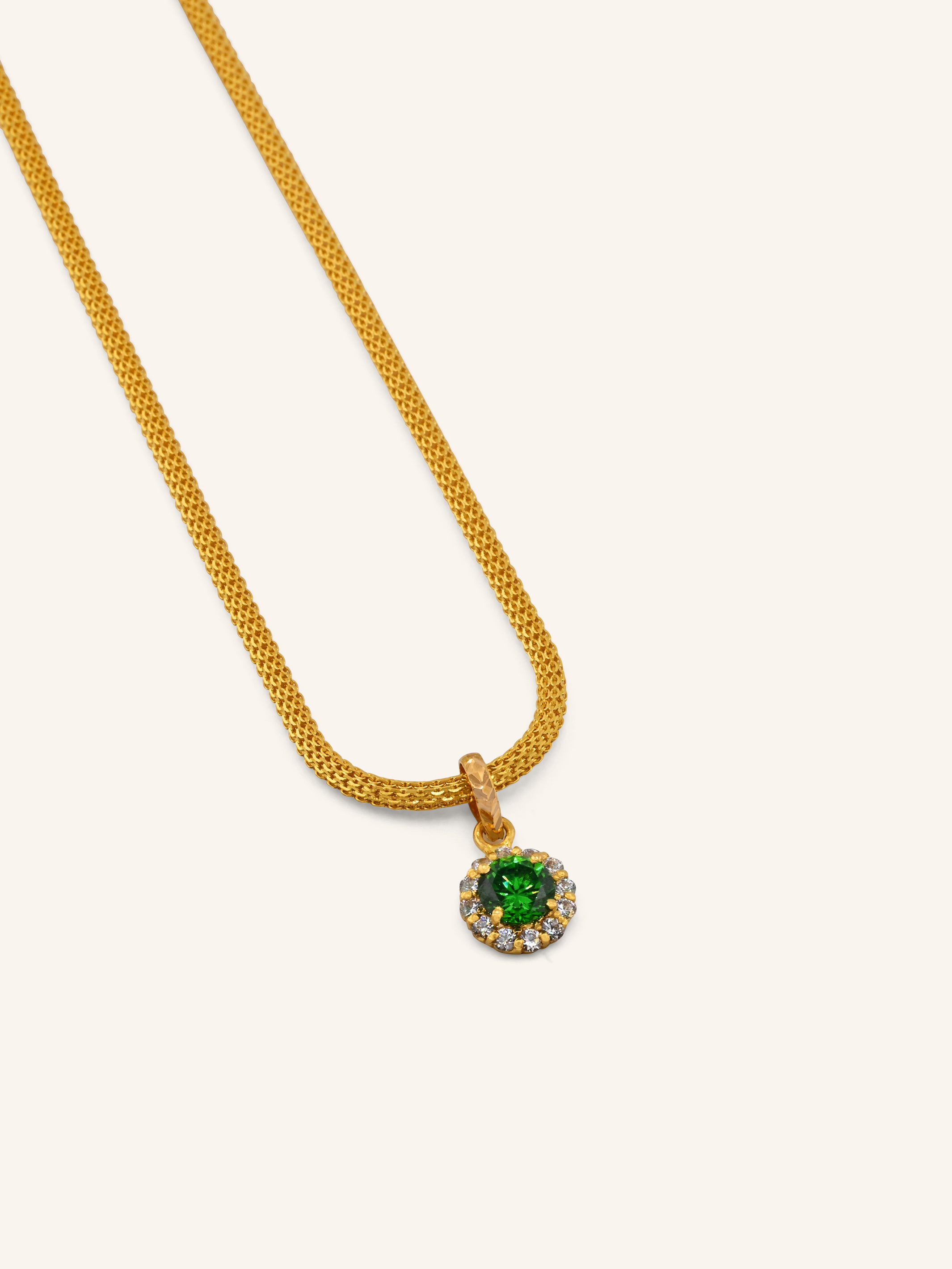 22ct Gold Green CZ Oval Pendant Set